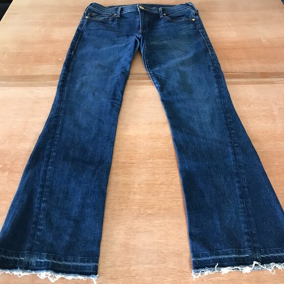 True Religion Becca Boot Cut Jeans Women 29 Blue Mid Rise Raw Hem Stretch 16777 - Picture 1 of 12